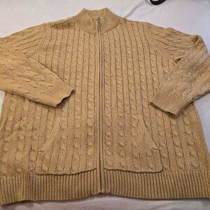 Lauren Ralph Lauren Active 3X 3XL Gold Metallic Ribbed Cable Cotton Zip Sweater.
